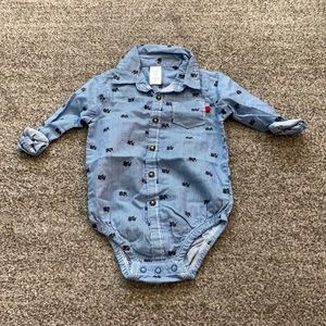 Blue Striped Button Down Onesie